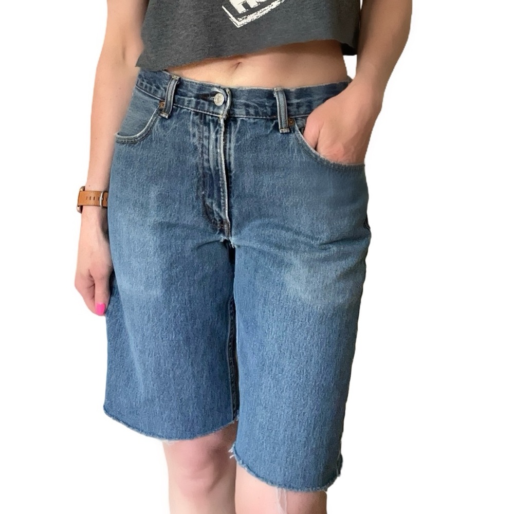 Men’s 550 Levi’s Cutoff Denim Bermuda High Waist Distressed Jeans Shorts Size 30 - Picture 5 of 15